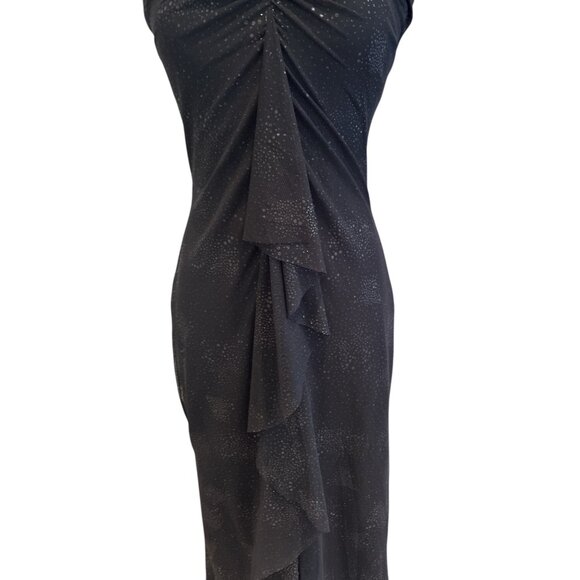 Whimsigoth Black Strapless Evening Dress With Ruched Front & Cascading Ruffle De - Picture 2 of 12